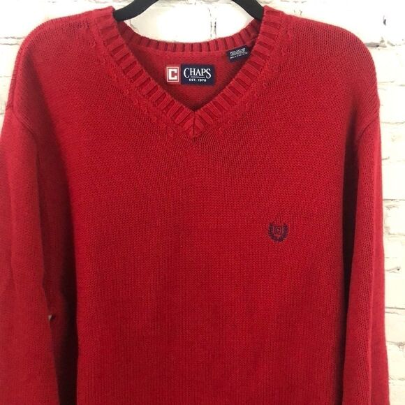 CHAPS winter warm red sweater in 💯% cotton - Picture 3 of 8